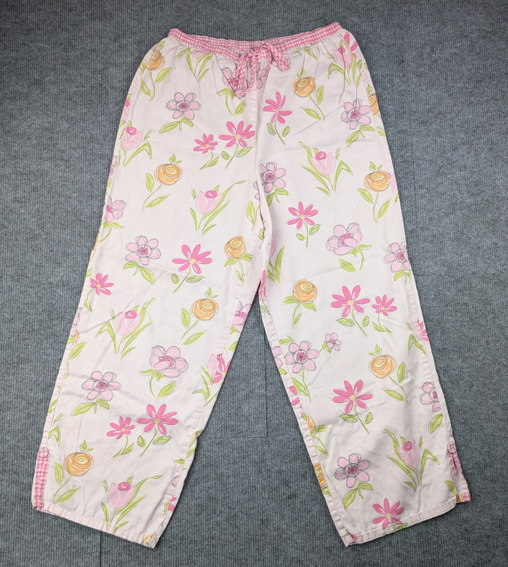 Vintage Talbots Pajama Pants Womens Medium Cotton Floral Y2K Garden Pink